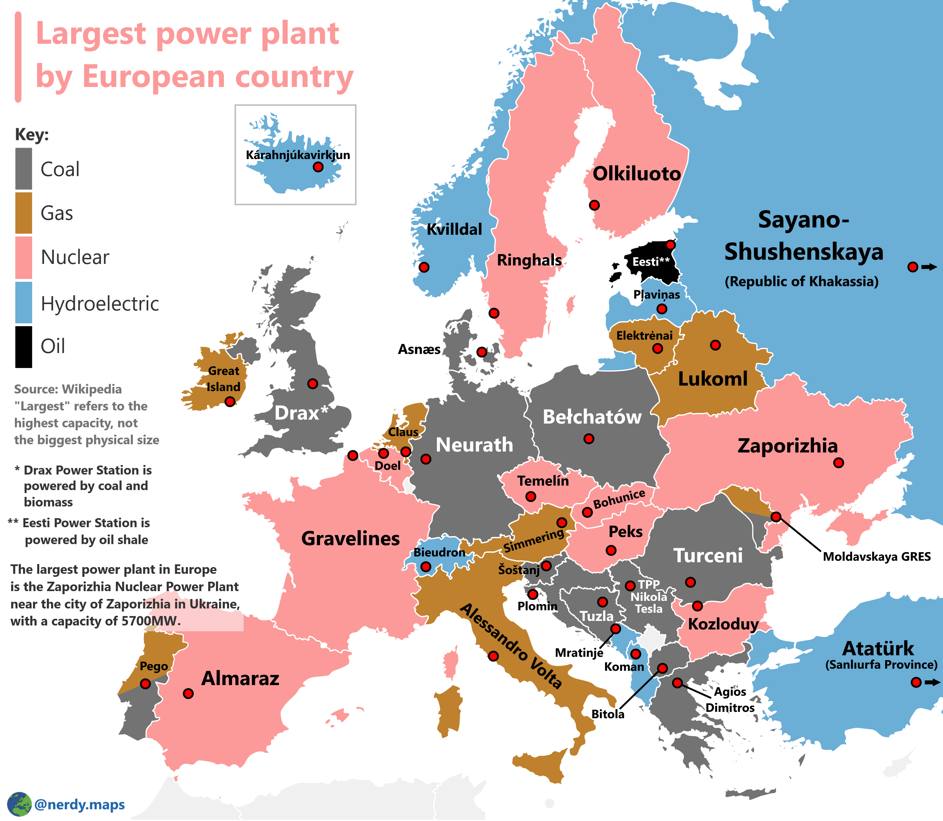 [MAPA] Największe elektrownie krajów Europy