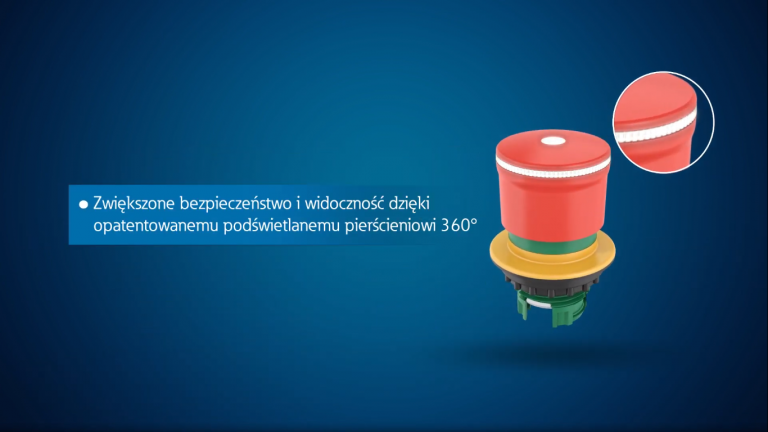 E-STOP z podświetleniem LED – miniaturowe przyciski bezpieczeństwa firmy Eaton