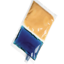 Przezroczysty, dwukomorowy worek ze zintegrowanym zaworem ogranicza kontakt z żywicą podczas wylewania.