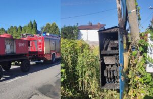 Zabytkowa przyczepa proszkowa wezwana do akcji gaśniczej transformatora (woj. łódzkie)