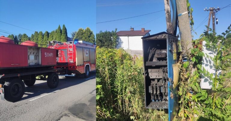 Zabytkowa przyczepa proszkowa wezwana do akcji gaśniczej transformatora (woj. łódzkie)